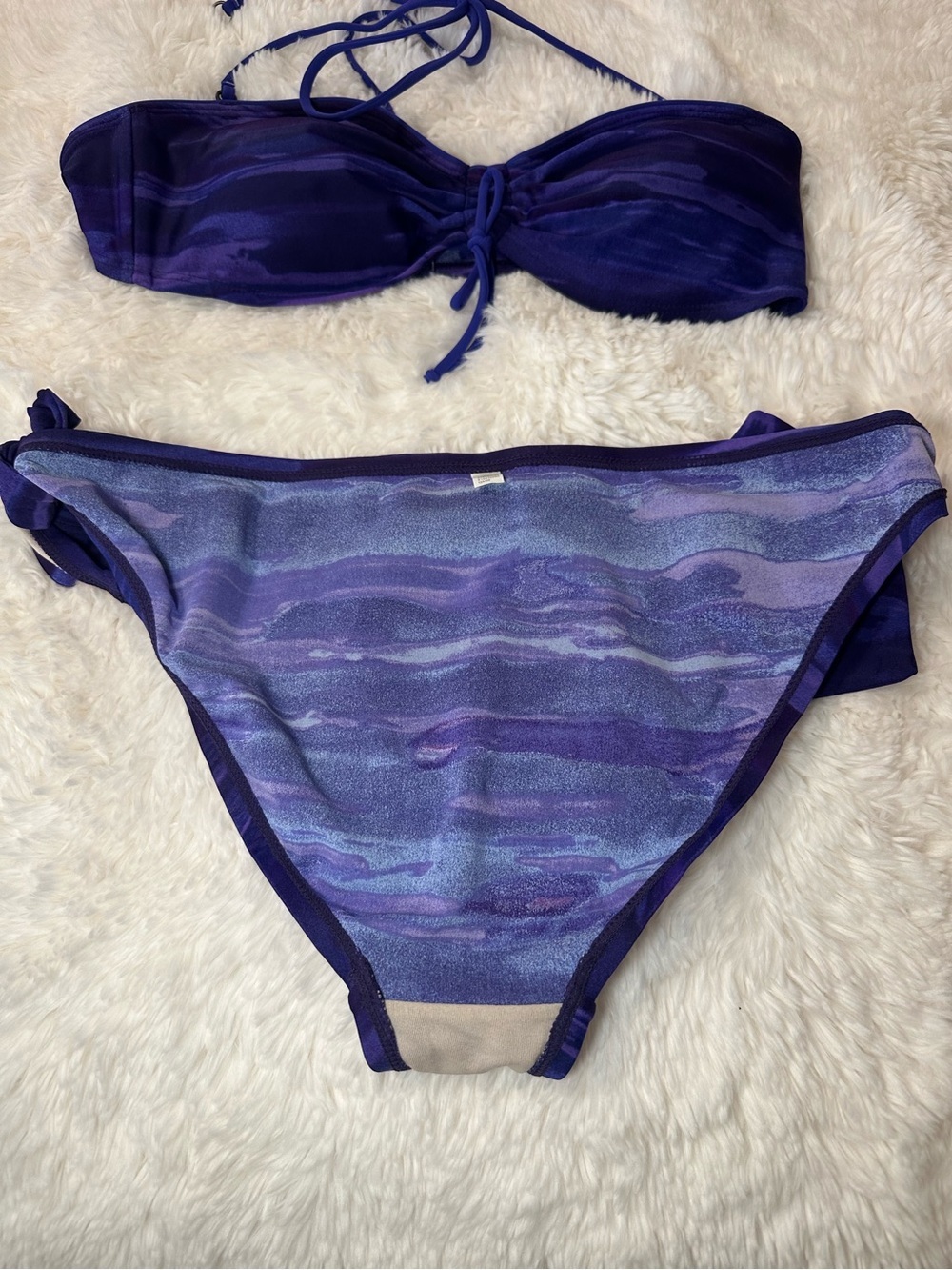 Exhilaration Purple Bandeau Bikini Set Tie Side Swimsuit Watercolor Print - Picture 5 of 16